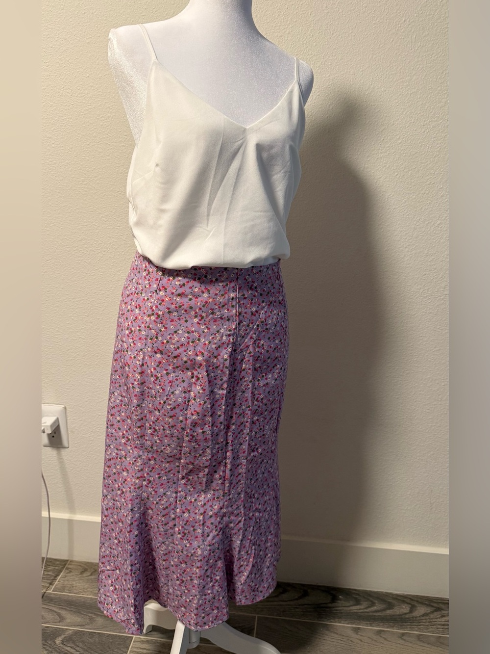 SHEIN Lavender Pink Floral Midi Skirt